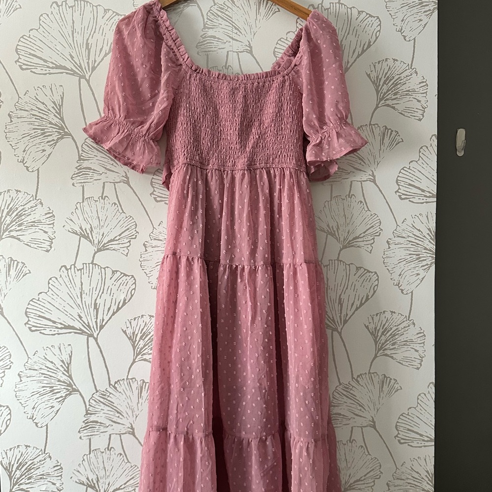Elegant Pink Smocked Dress